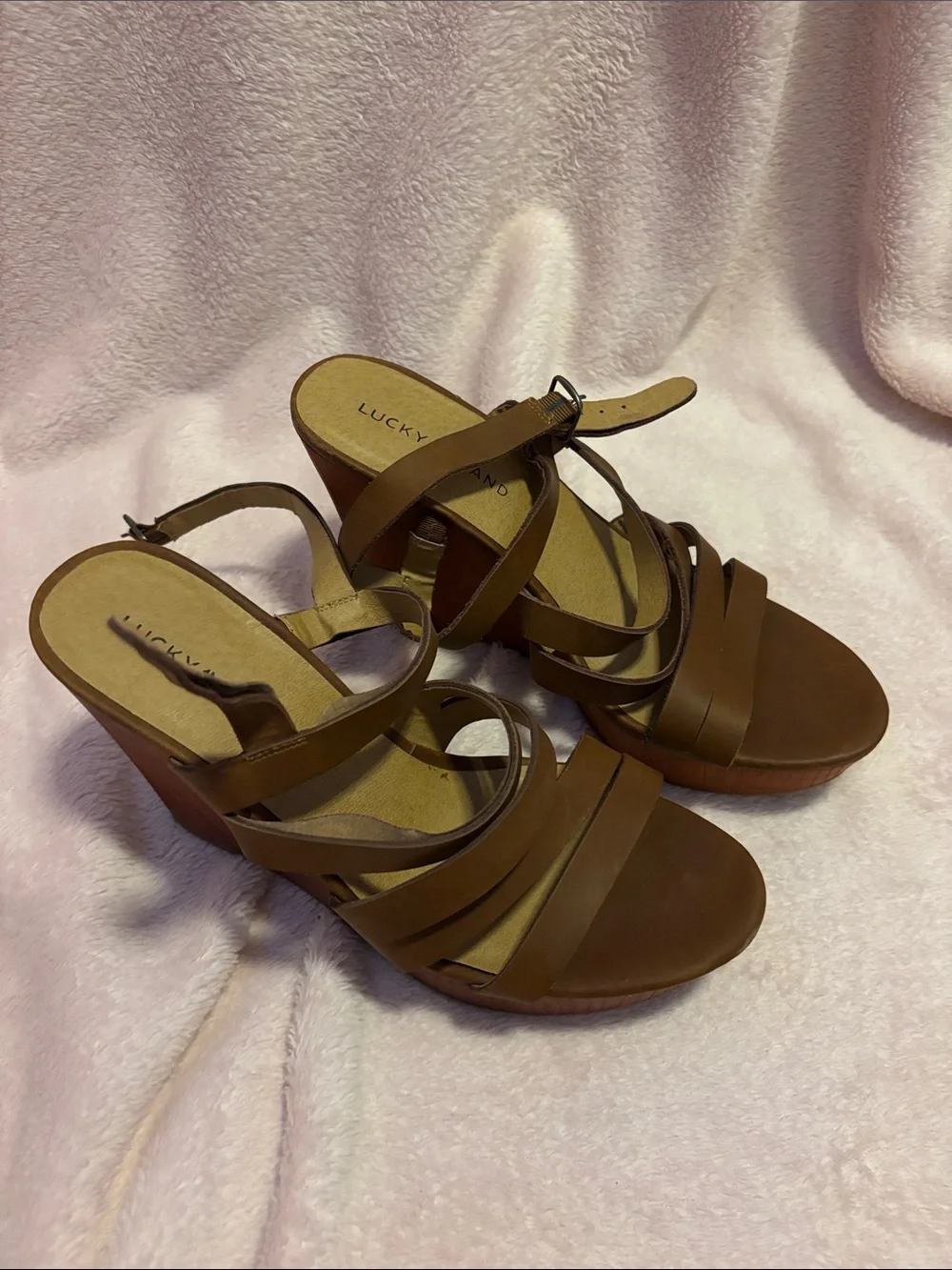 Lucky Brand Brown Leather Multi-Strap Platform Sandals